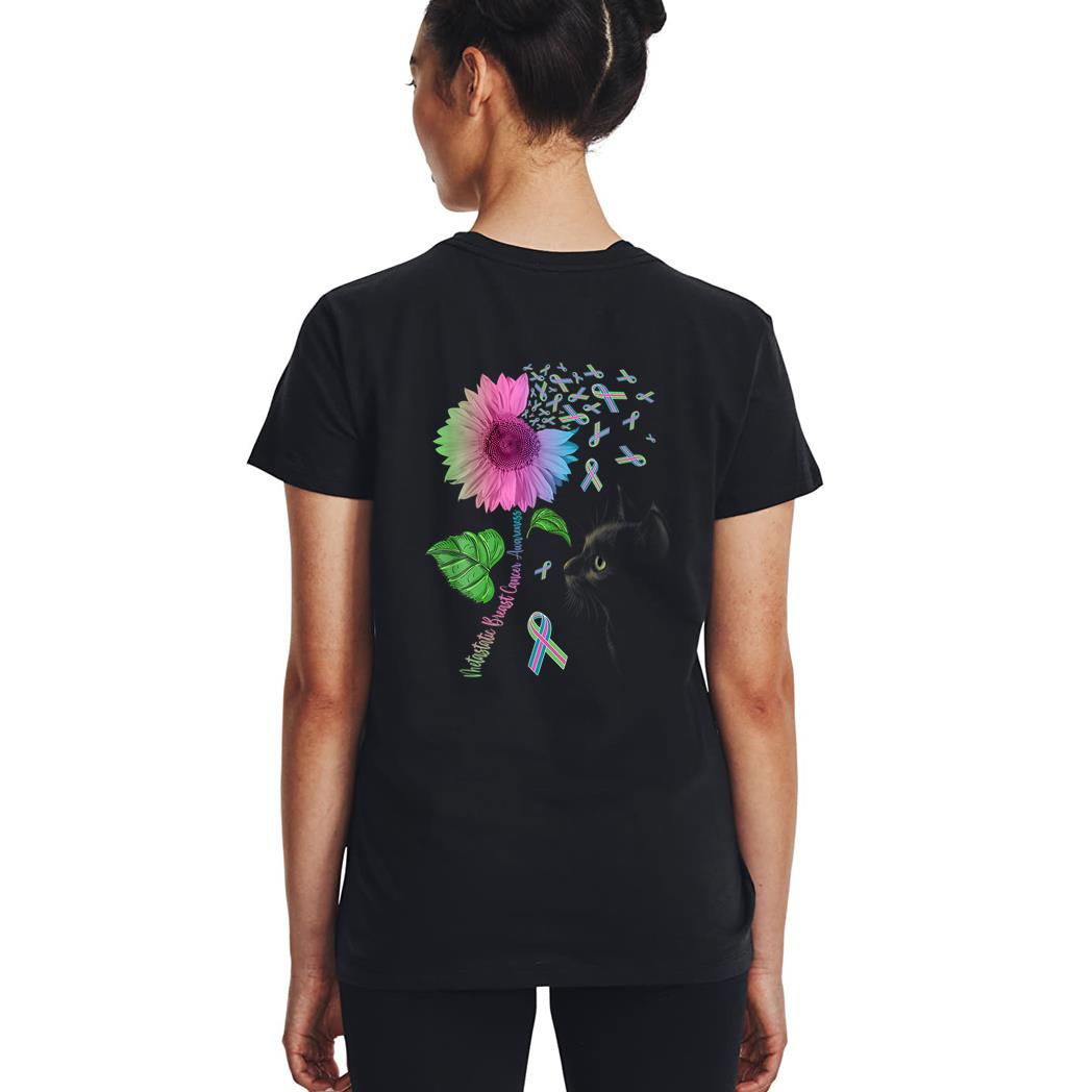 Black Cat Sunflower Metastatic Breast Cancer Awareness Day Woman T-Shirt