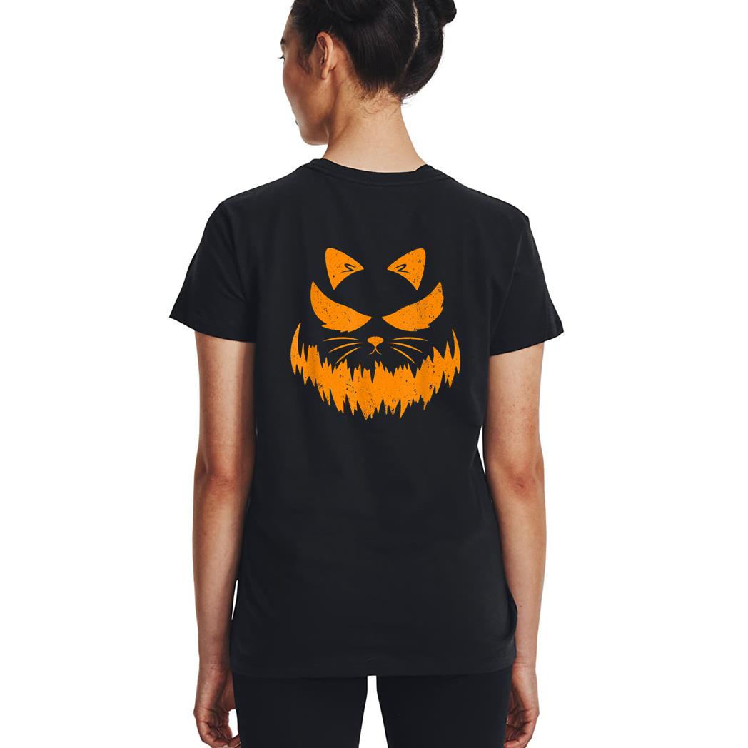 Cat Scary Pumpkin Face Jack O Lantern Halloween Costume Woman T-Shirt