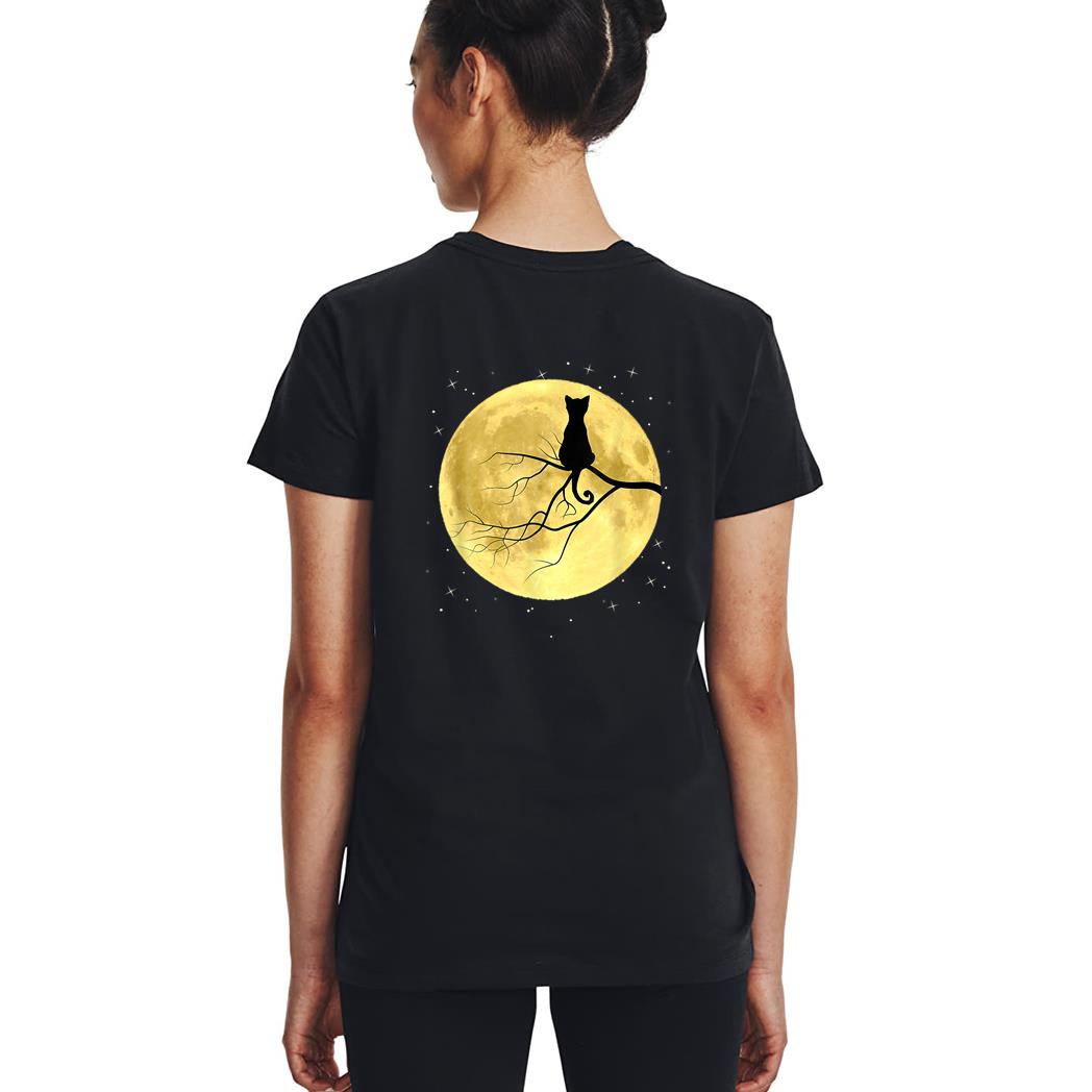 Cat Silhouette On Moon Mystical Cat Halloween Cat And Moon Woman T-Shirt