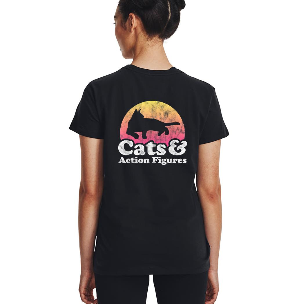 Cats and Action Figures Mens or Womens Cat and Action Figure Woman T-Shirt