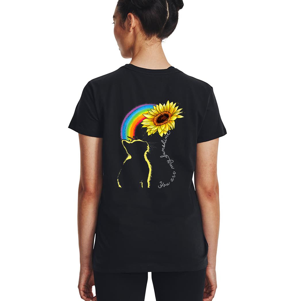 Cats Are My Sunshine Sunflower Rainbow Funny Cat Lovers Gift Woman T-Shirt