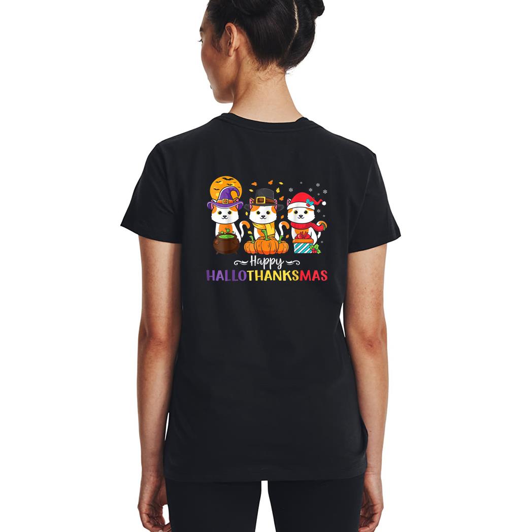 Cats Happy HalloThanksMas Woman T-Shirt