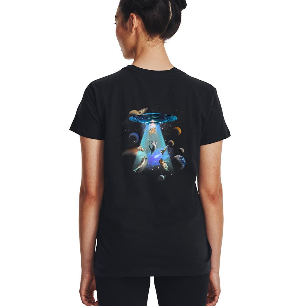 Cats UFO Funny Flying Kitten Spaceship Alien Lover Novelty Woman T-Shirt