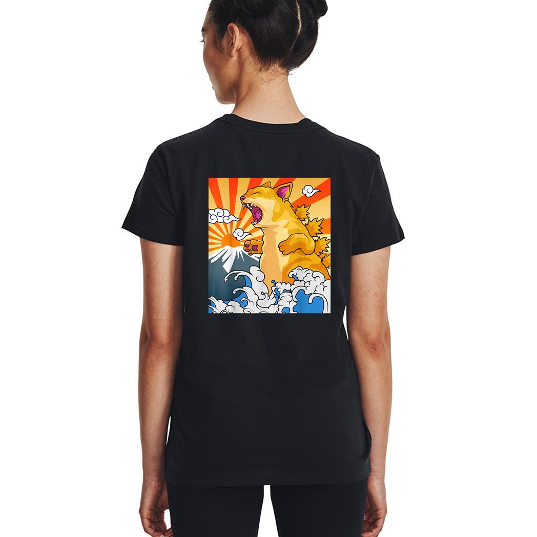 Catzilla Vintage Kawaii Cute Cat Art Japanese Sunset Woman T-Shirt