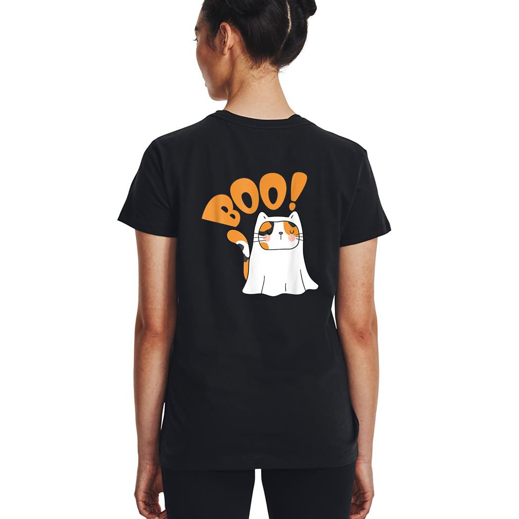 Cut Cat Ghost Halloween Boo Saying Woman T-Shirt