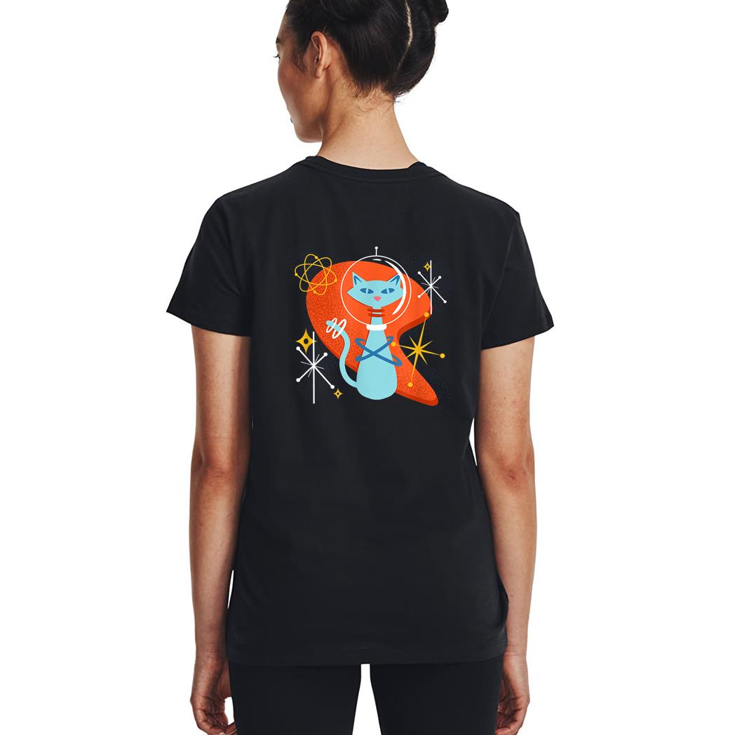Cute Atomic Space Cat in Vintage Retro Vibes Woman T-Shirt