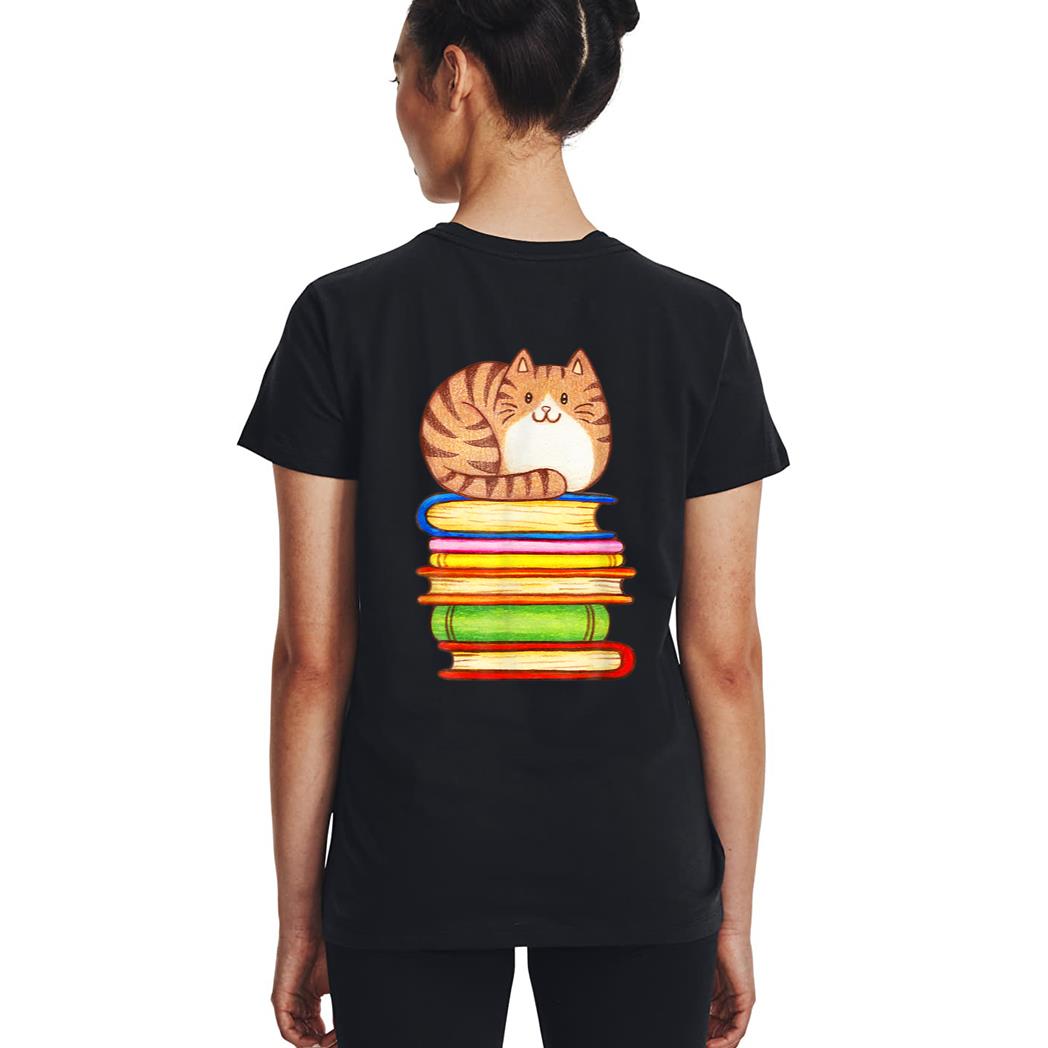 Cute Cat Books Graphic Women S Book Lovers Eacher Woman T-Shirt