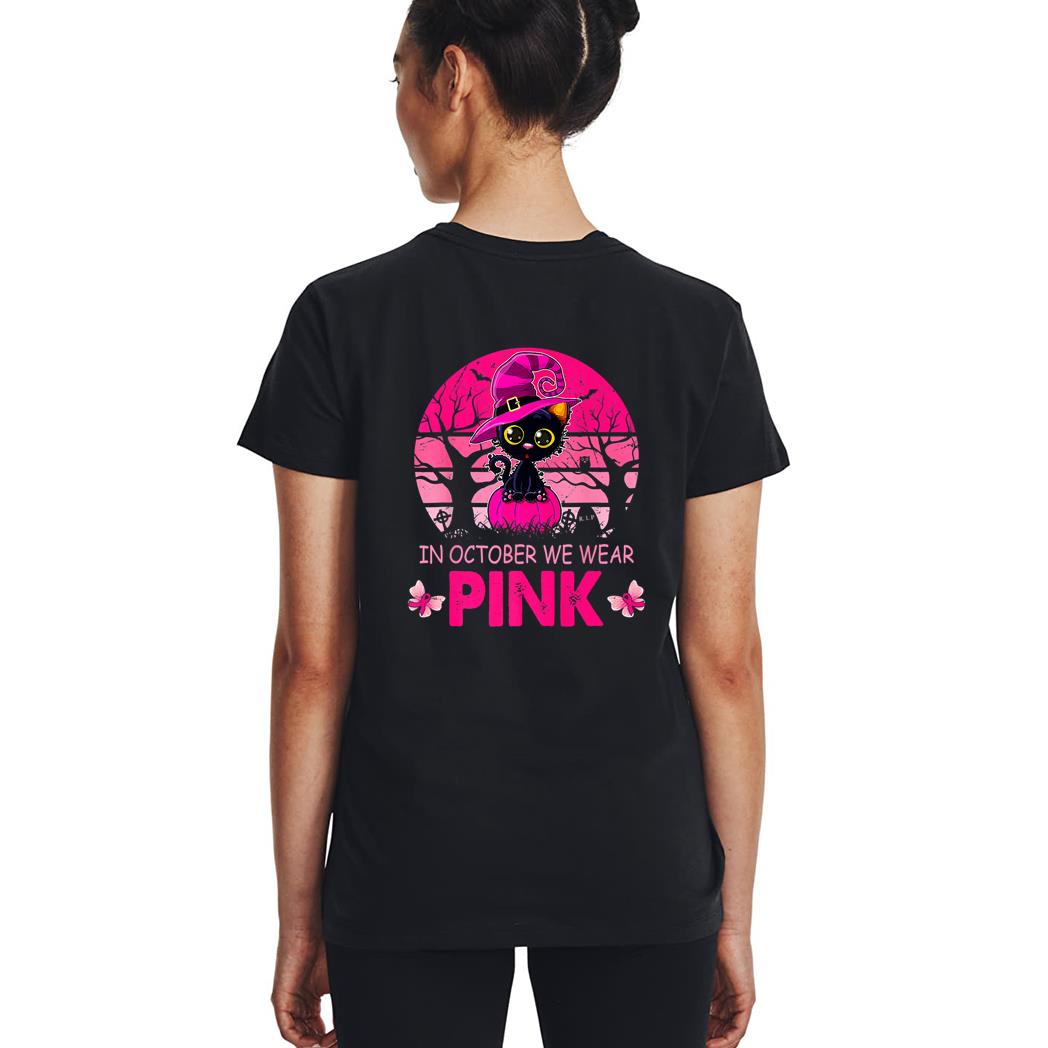 Cute Cat Breast Cancer Awareness In October We Wear Pink Woman T-Shirt