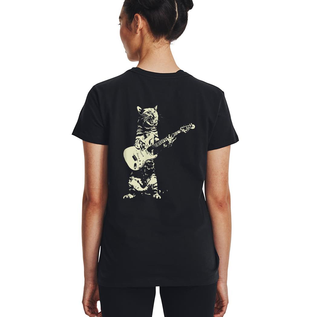 Cute Cat Playing Guitar Woman T-Shirt