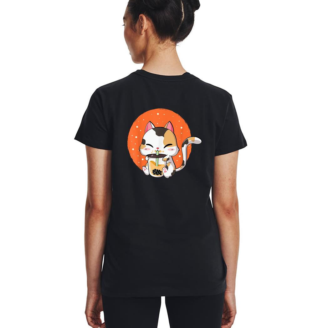 Cute Kawaii Cat Boba Bubble Milk Tea Anime Neko Kitten Woman T-Shirt