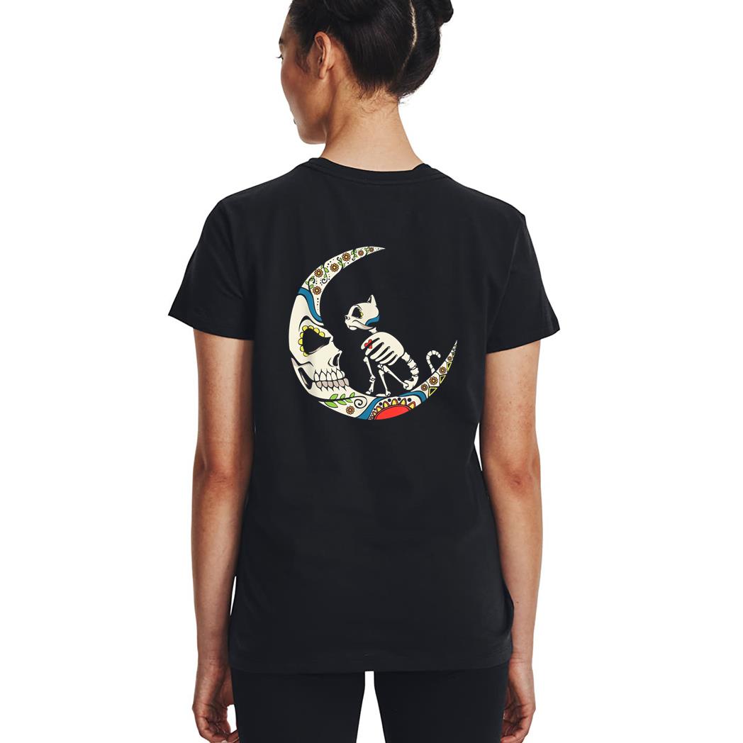 Dia De Los Muertos Crescent Moon And Cat Sugar Skull Woman T-Shirt