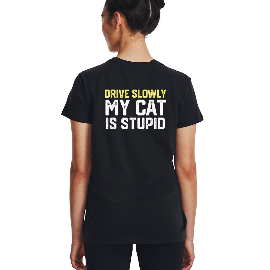 Drive Slowly My Cat Is Stupid Funny Cat Lover Joke Woman T-Shirt