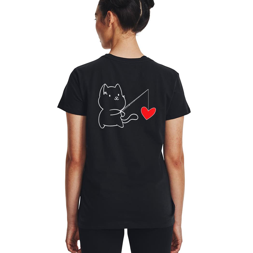 Funny Cat Fishing Heart Valentines Day Woman T-Shirt