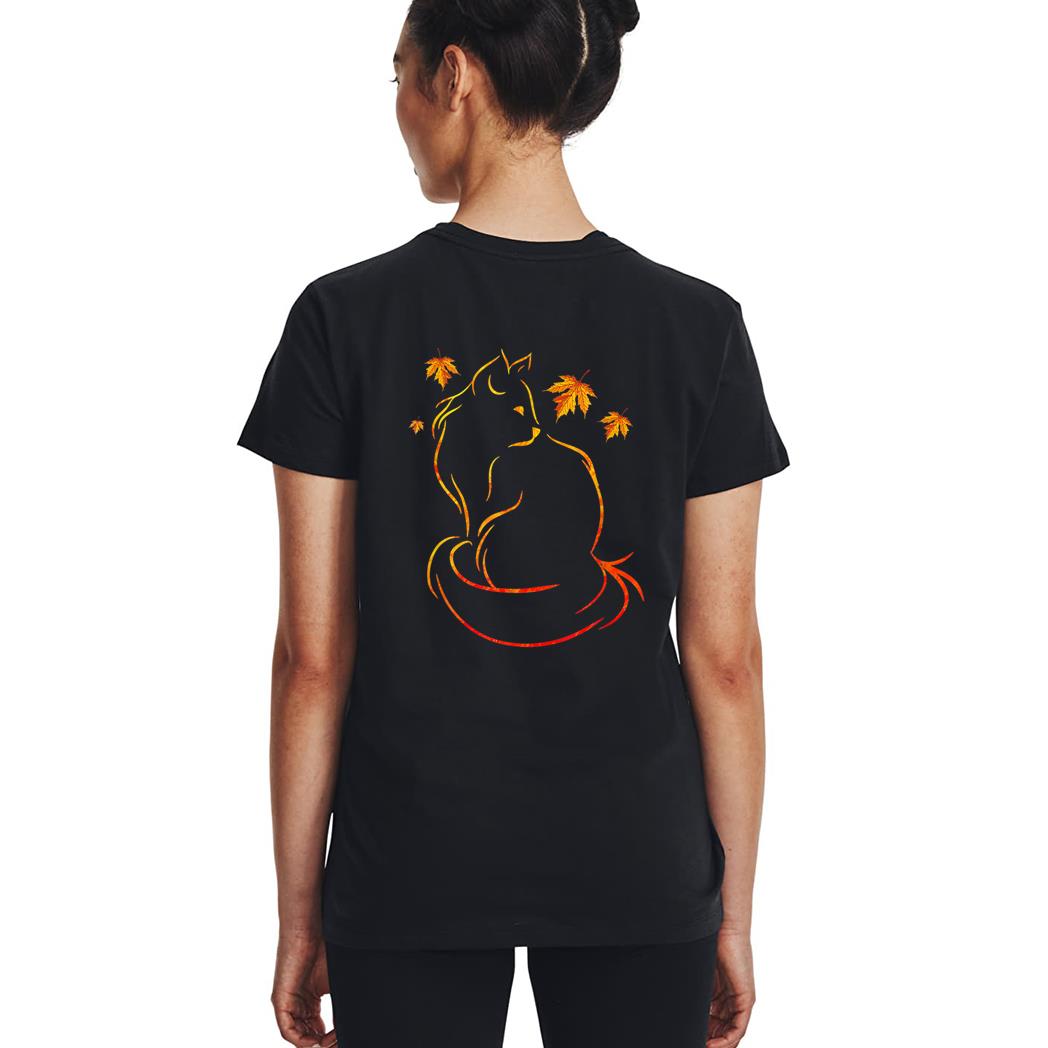 Funny Cat Leaf Fall Hello Autumn For Cute Kitten Lover Woman T-Shirt