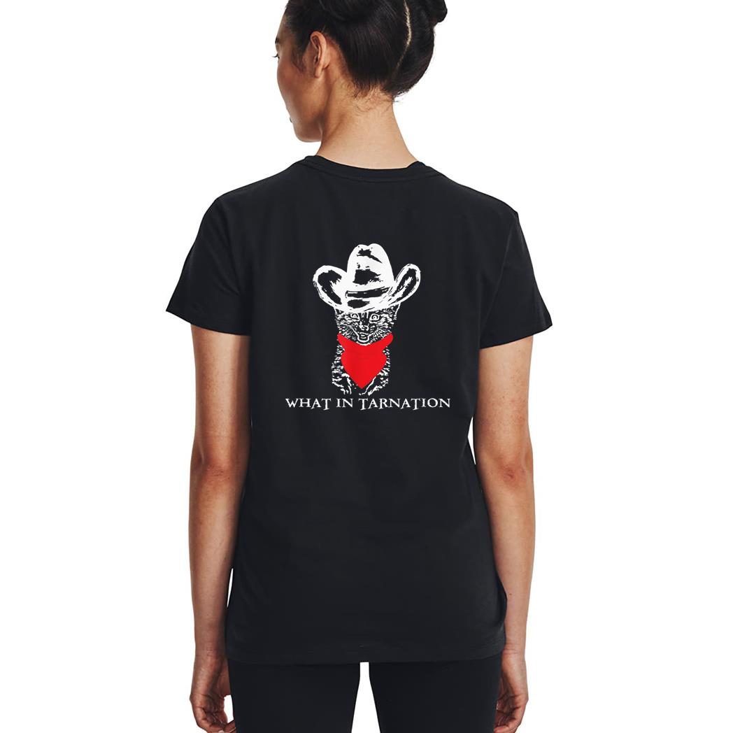 Funny Meme What In Tarnation Cat Cowboy Hat Woman T-Shirt