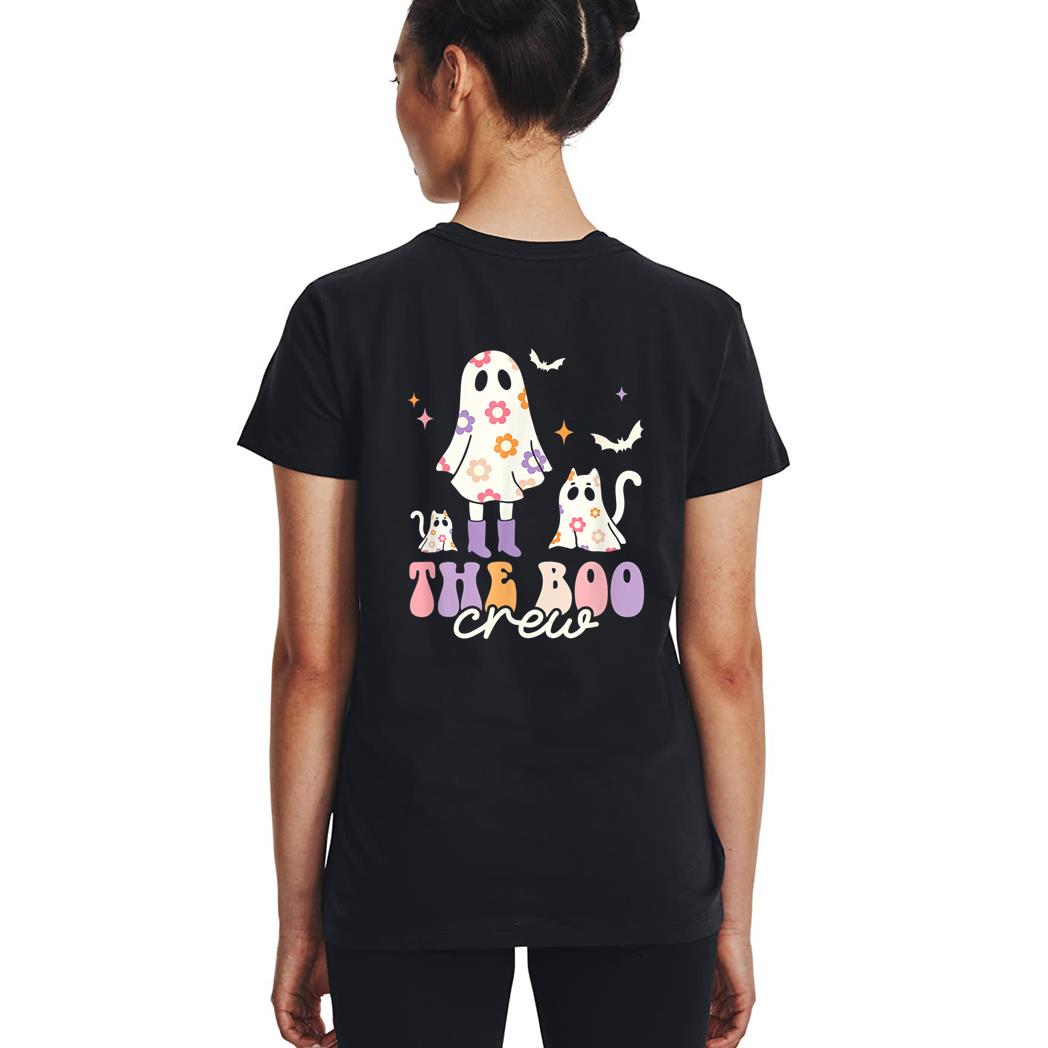 He Boo Crew Spooky Season Ghost Cat Halloween Groovy Retro Woman T-Shirt