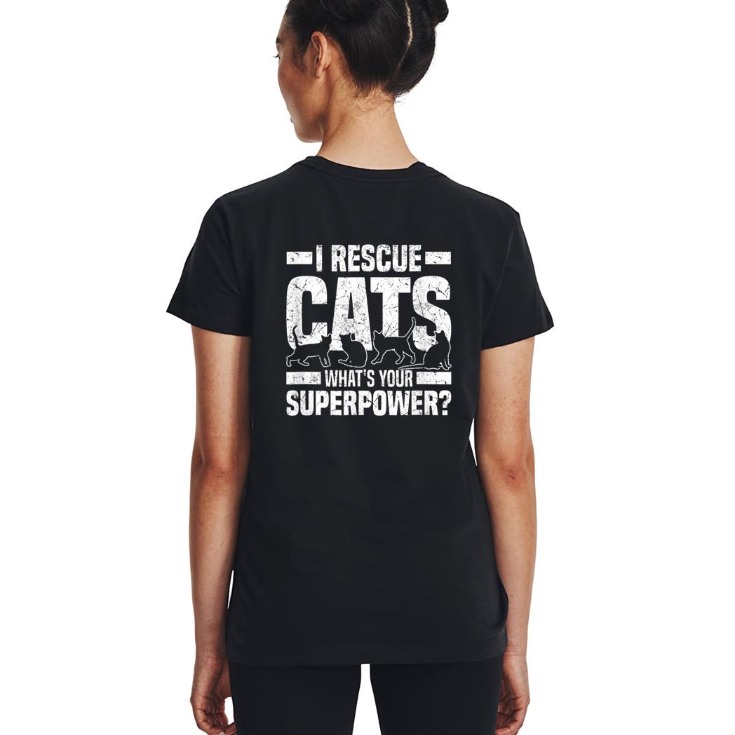 I Rescue Cats What S Your Superpower USA Flag Rescue Cat Woman T-Shirt