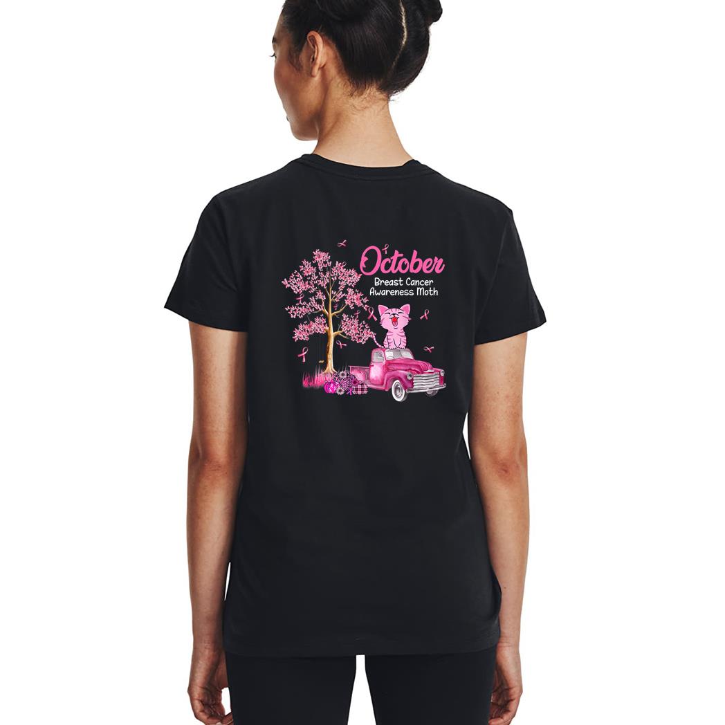 In October We Wear Pink Pumpkin Cat Breast Cancer Awareness_1 Woman T-Shirt