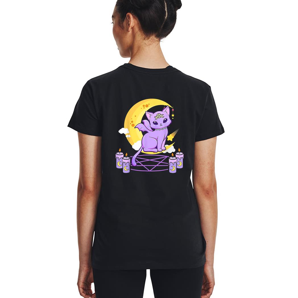 Kawaii Pastel Goth Cute Creepy Black Cat Pagan Kitty Occult Woman T-Shirt