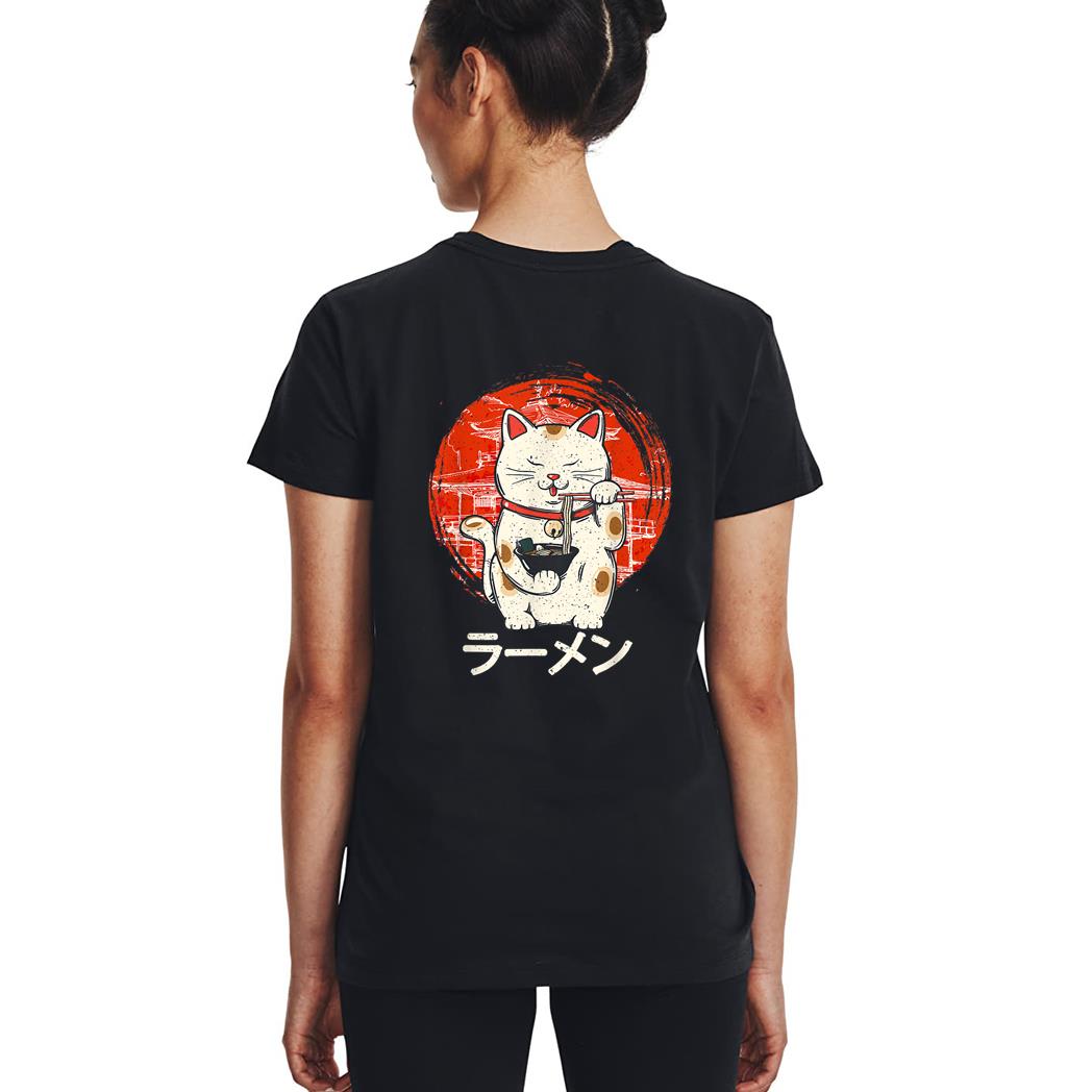 Kawaii Ramen Neko Retro Cat Japanese Noodle Anime Girls Teen Woman T-Shirt