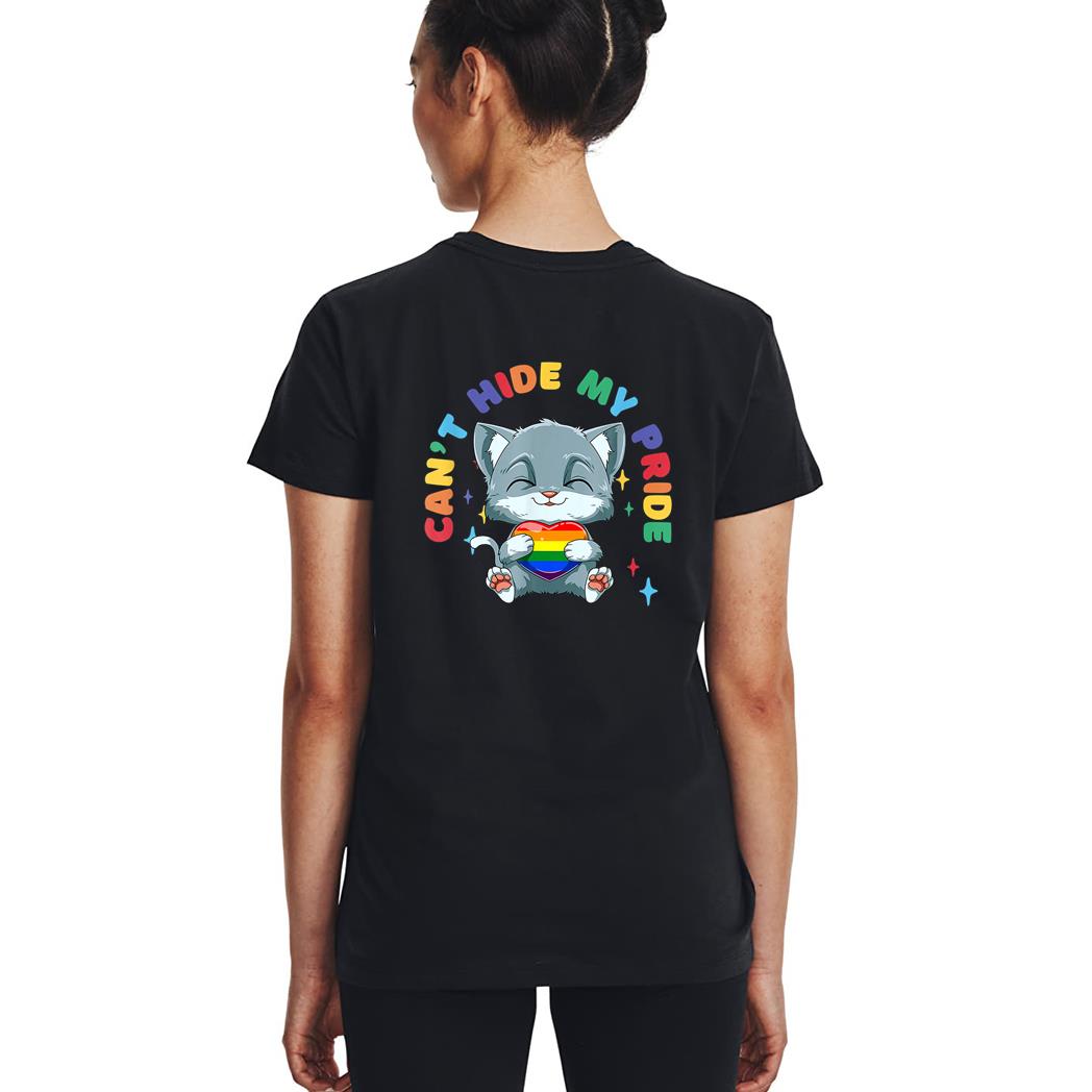 LGBQ Pride Rainbow Heart Cat Hugging LGBQ Heart Woman T-Shirt