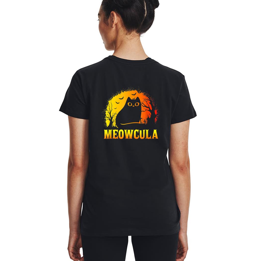 Meowcula Black Cat Halloween Vampire Cat Woman T-Shirt