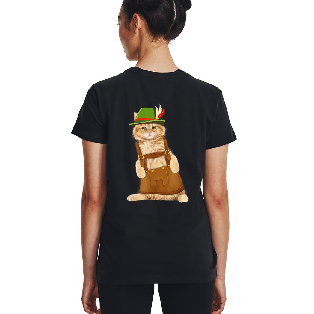 Oktoberfest Cat Bavarian Lederhosen Costume Alpine Hat Gift Woman T-Shirt