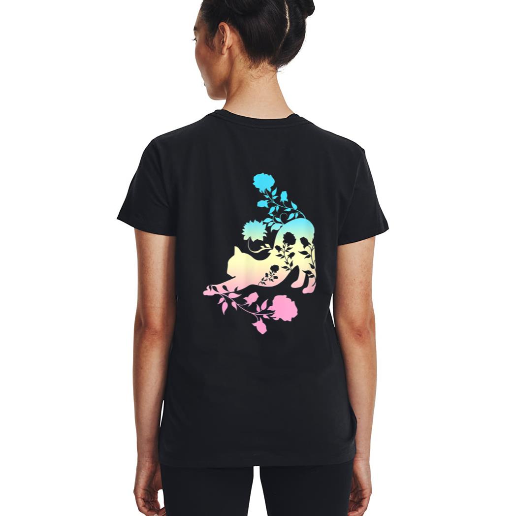 Pastel Stretching Cat With Roses Kitten Woman T-Shirt
