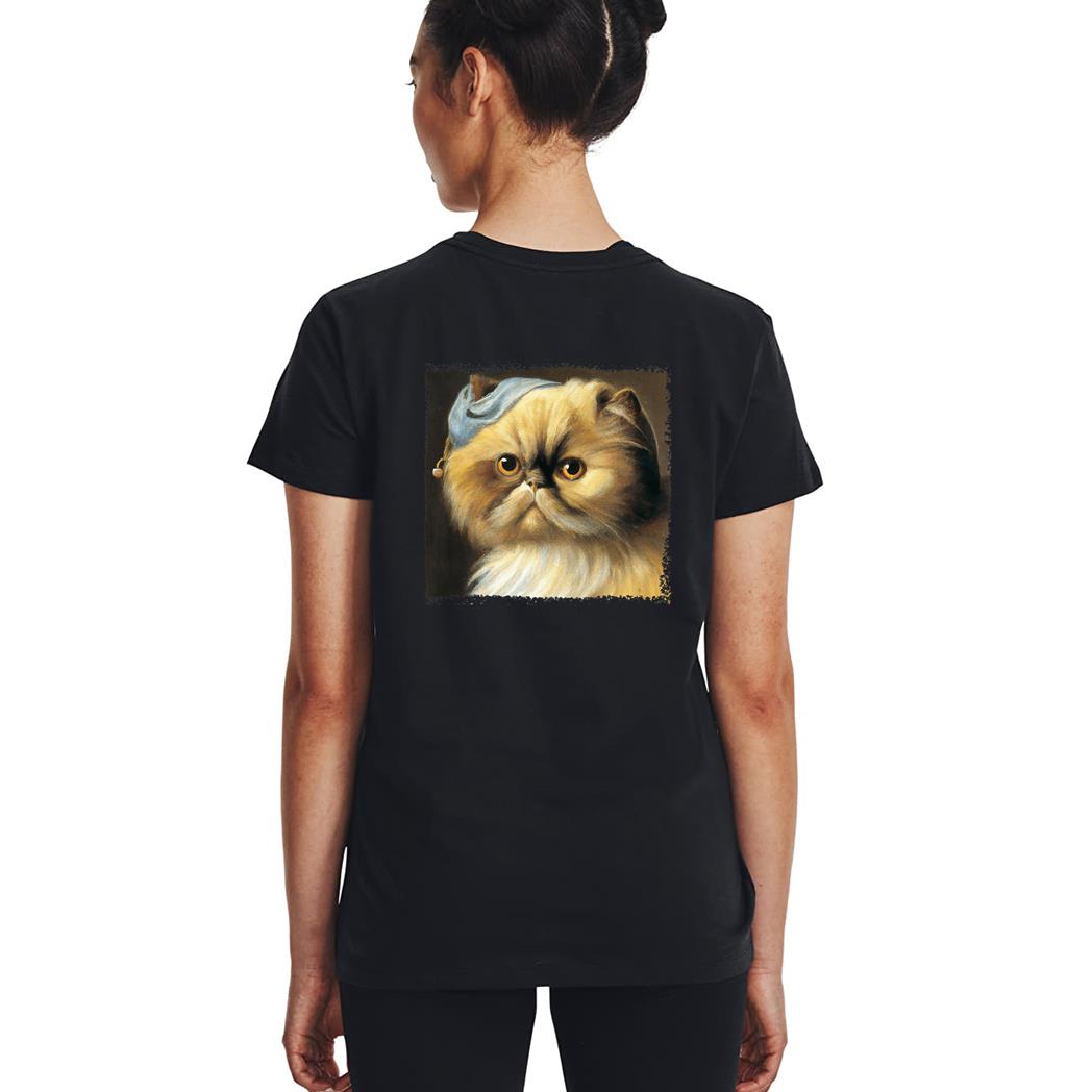 Persian cat with a pear earring, classical art parody feline Premium Woman T-Shirt