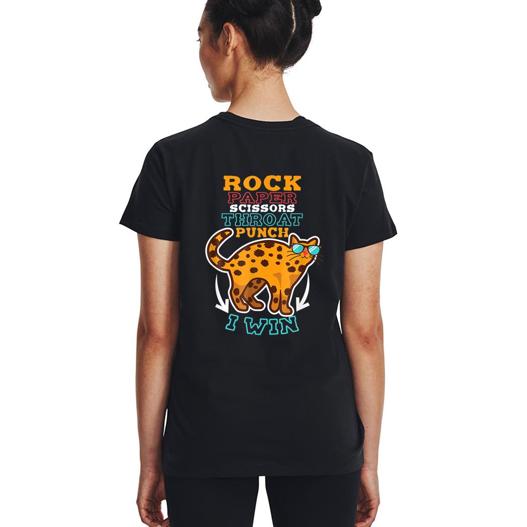 Rock Paper Scissors Hroat Punch I Win Cat Hand Game Player Woman T-Shirt