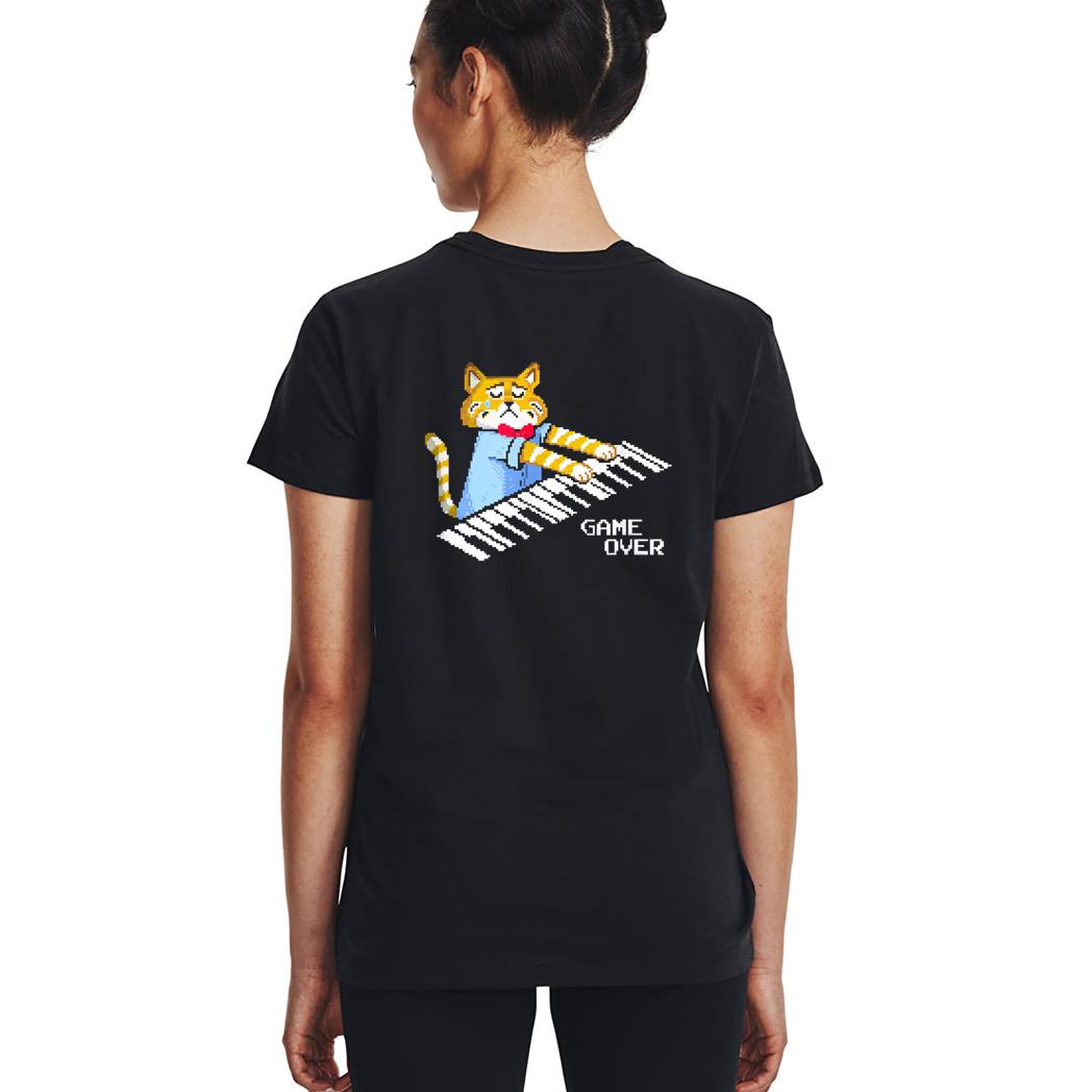 Sad Cat playing keyboard Game Over Woman T-Shirt