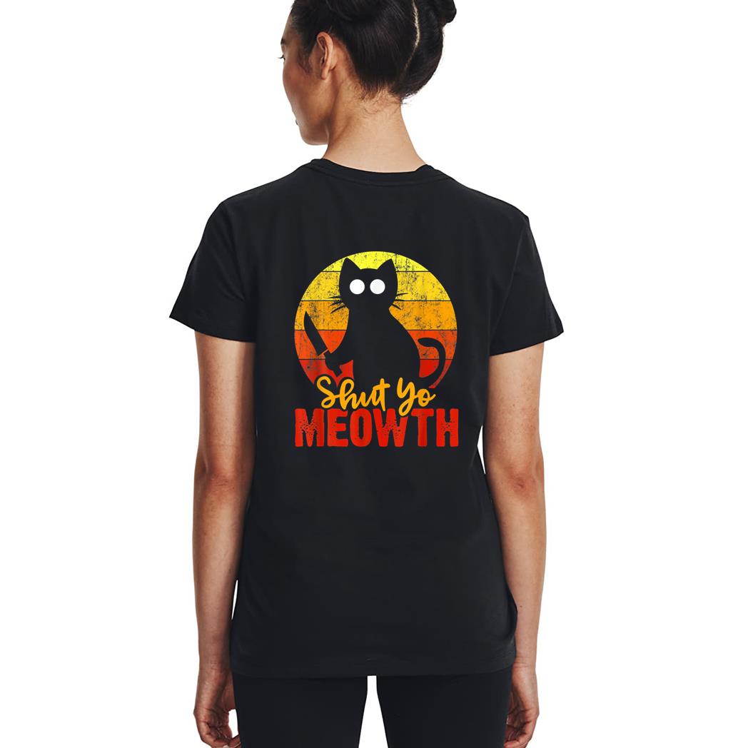 Shut Your Meowth Gory Halloween Cat With Knife Murderous Woman T-Shirt