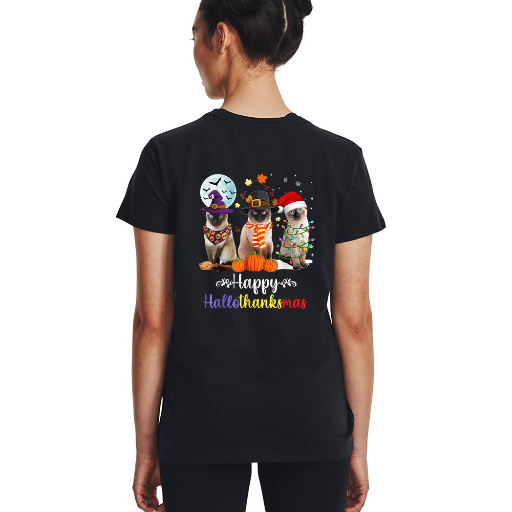Siamese Cat Halloween Merry Christmas Happy Hallothanksmas Woman T-Shirt