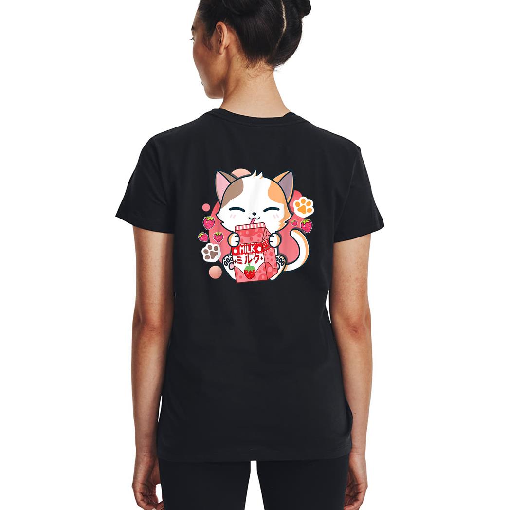 Strawberry Milk Cat Cute Kawaii Kitten Anime Gift Teen Girls Woman T-Shirt