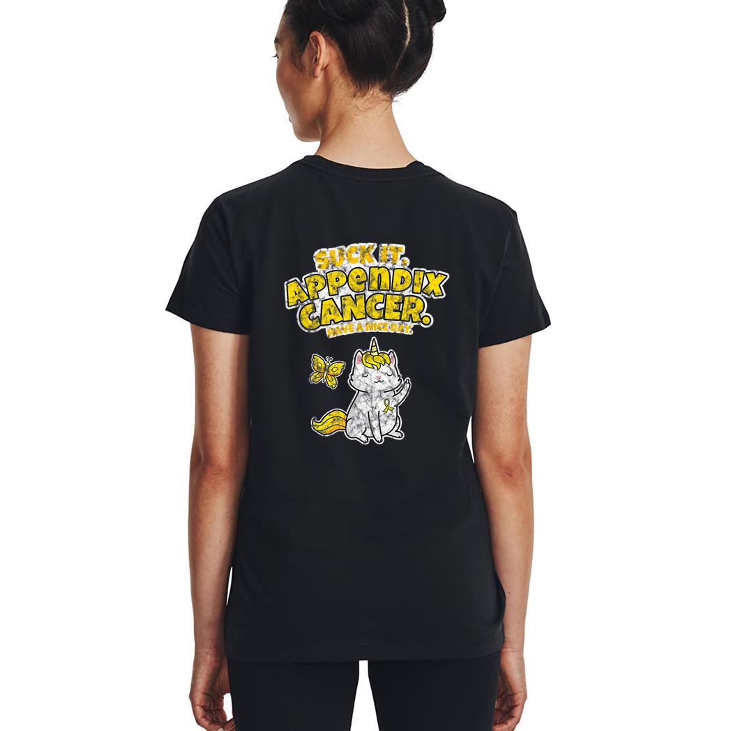 Suck It Appendix Cancer Unicorn Cat Butterfly Woman T-Shirt