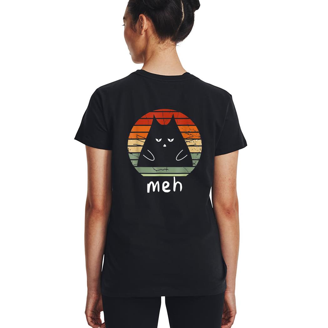 Vintage Black Cat  Meh Cat Meow Kitty Cat Lover Woman T-Shirt