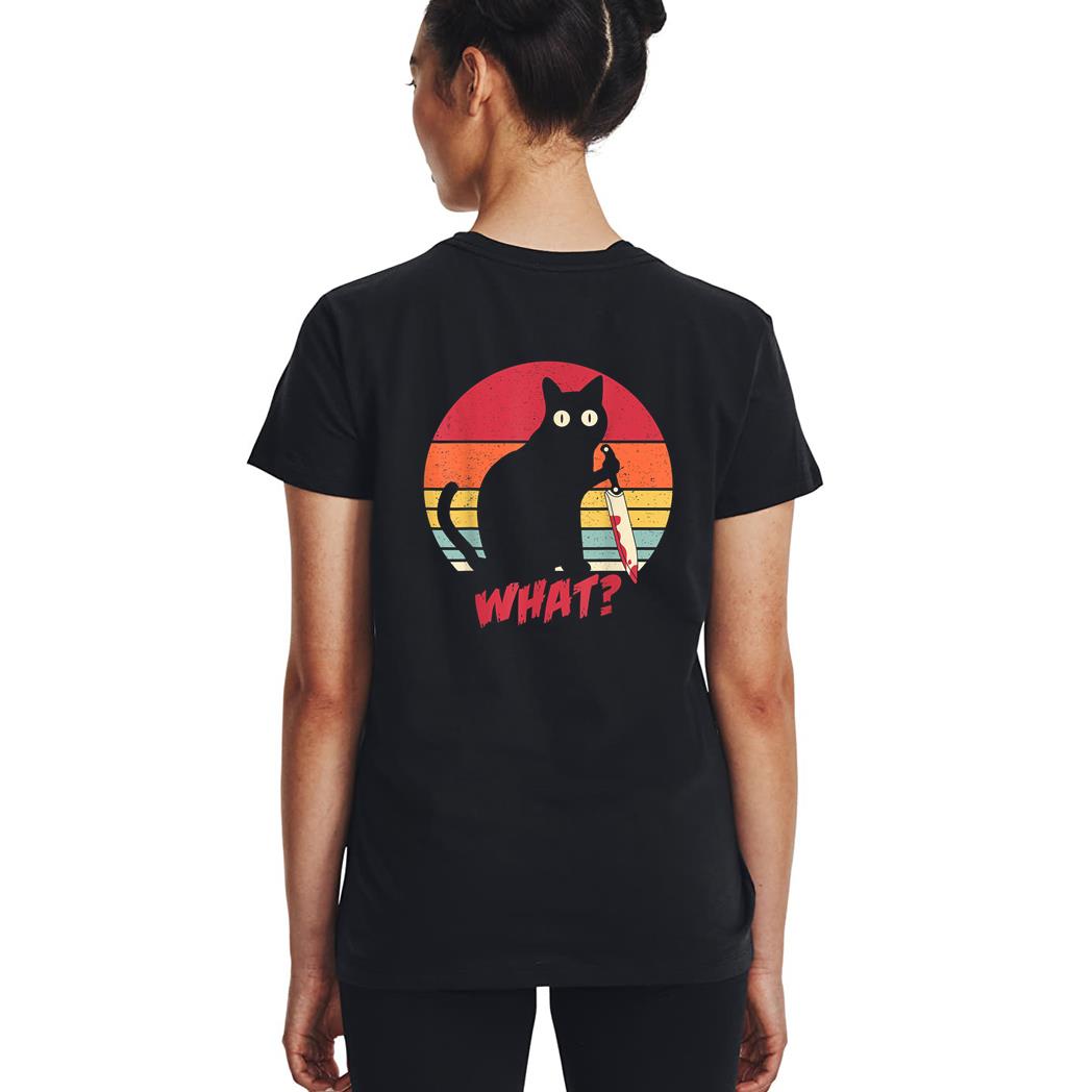 Vintage Cat What Funny Murderous Black Cat With Knife Woman T-Shirt